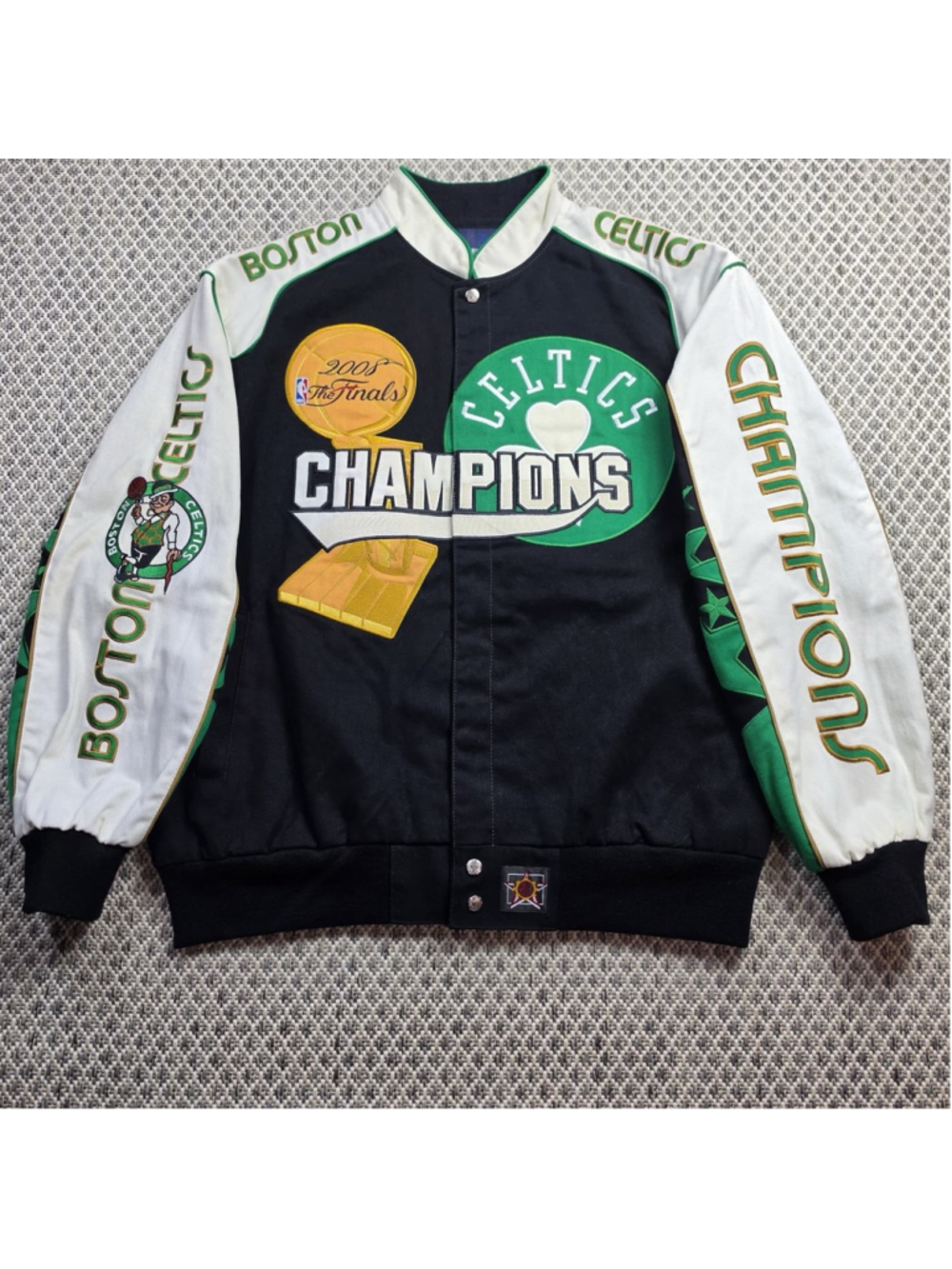 JH Design Boston Celtics XL 2008 NBA Finals Champions Jacket Black Green Vintage